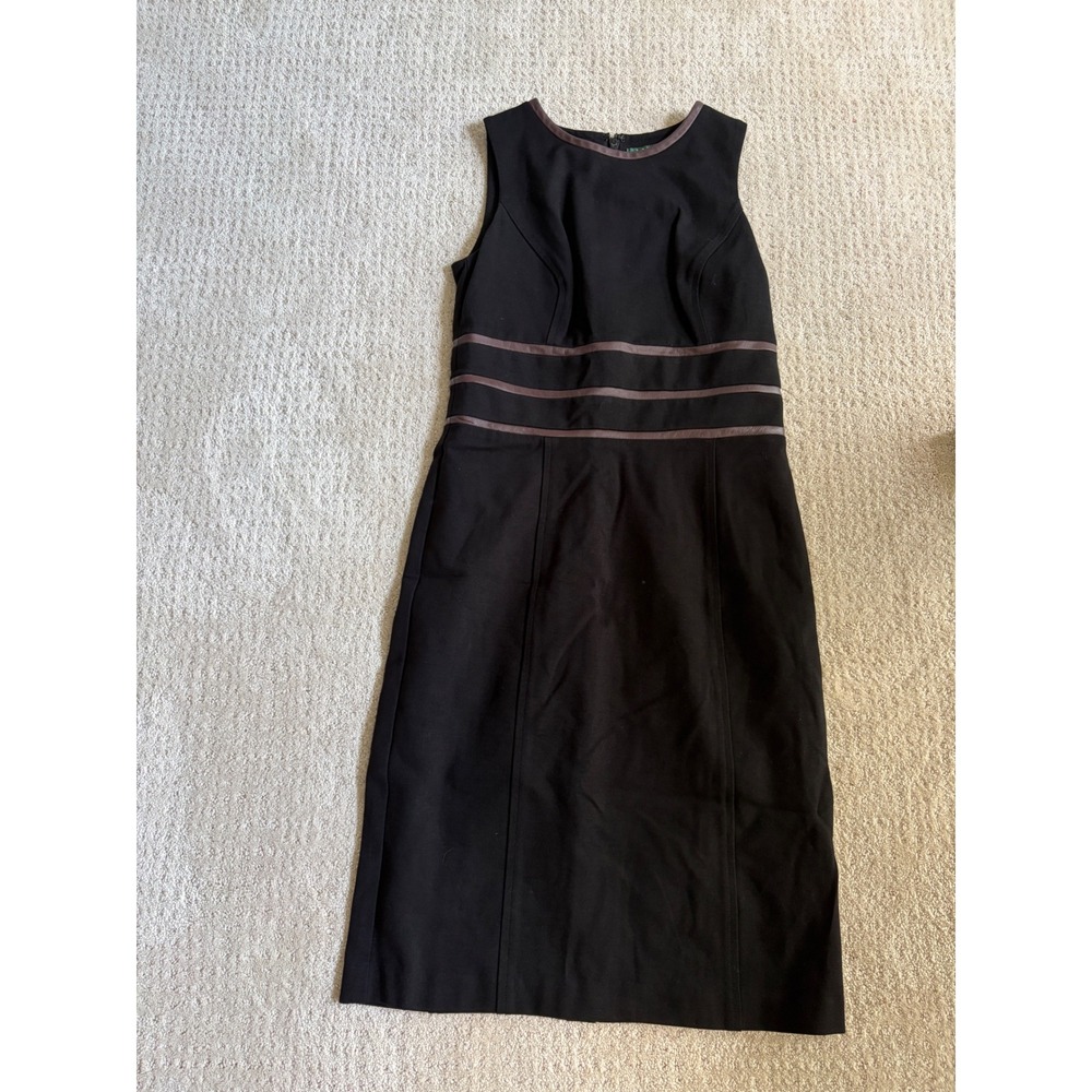 Lauren Ralph Lauren Sheath Dress Leather Trim Womens 4 Equestrian Office Western